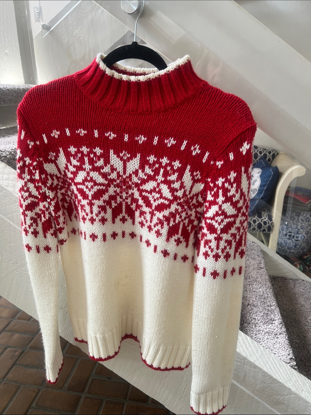 Red and Cream Nordic Fair Isle Sweater - Women M